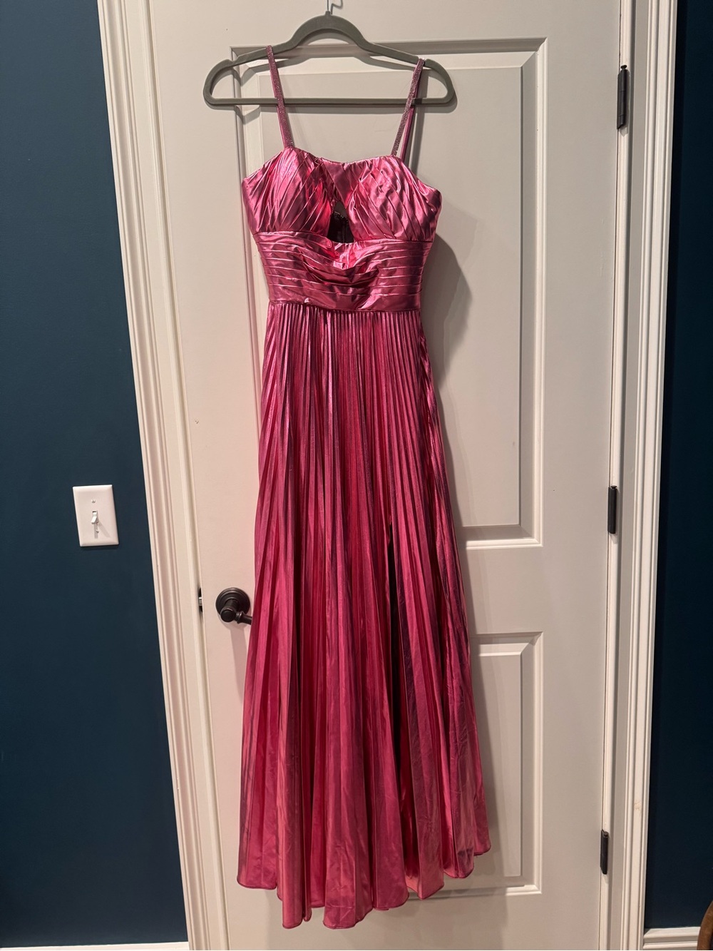 Pink metallic Pleated prom dress